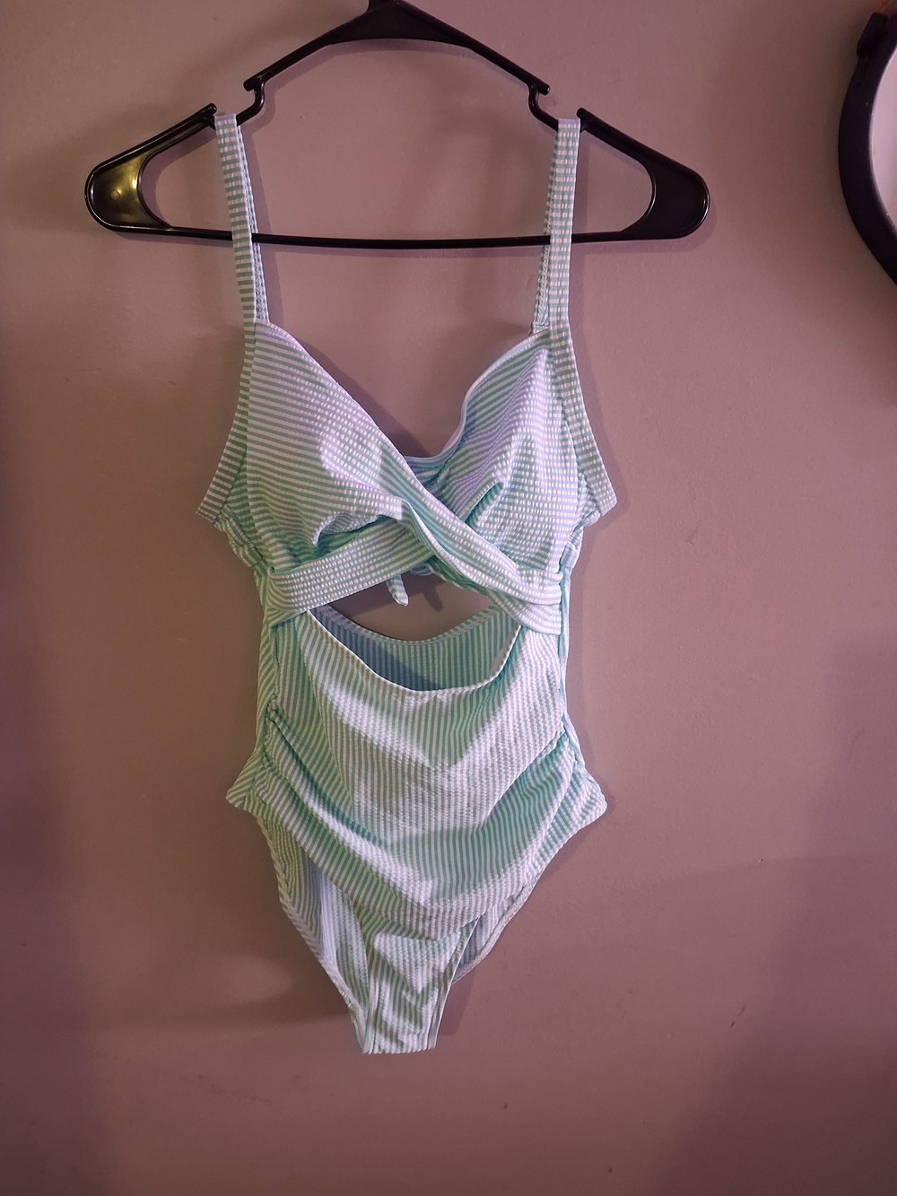 Mint Green Striped One-Piece Swimsuit